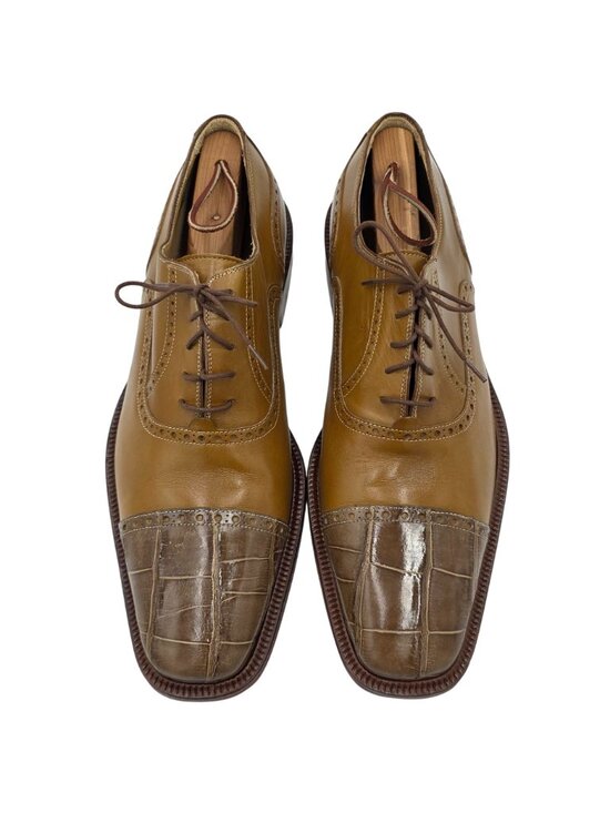 Vintage Alligator Mens 11M Taupe Brown David Eden Exotic Leather Dress Shoes main image 4